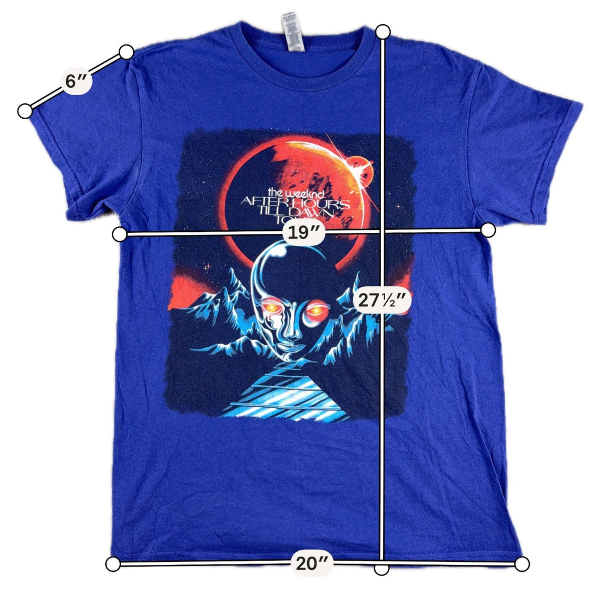 The Weeknd After Hours Til Dawn Tour 2022 T Shirt Blue Gildan Medium Double Side