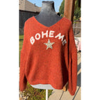 Boheme Made in Italy Sweater Womens Rust Orange Rhinestone Star Oversized Knit
