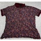 Zara Man Mens XL Paisley Polo Shirt Burgundy Blue Short Sleeve Portugal