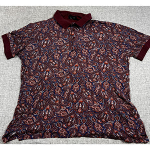 Zara Man Mens XL Paisley Polo Shirt Burgundy Blue Short Sleeve Portugal
