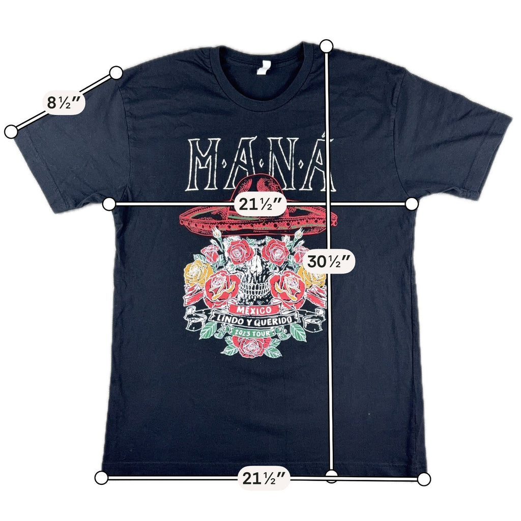 Mana Mexico Lindo y Querido 2023 Tour T Shirt Black Skull Roses Concert Tee