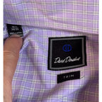 David Donahue Trim Fit Dress Shirt Mens 16.5 34/35 Purple Plaid 100% Cotton