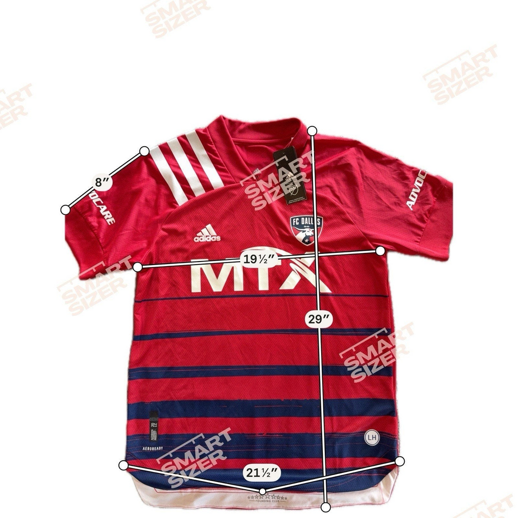 Second Half Supply Co, LLC FC Dallas 2020-2021 Adidas red soccer jersey with MTX sponsor and Aeroready fabric