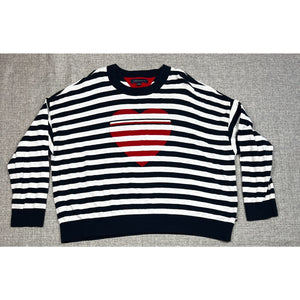 Tommy Hilfiger Women's XXL Navy White Stripe Heart Cotton Sweater