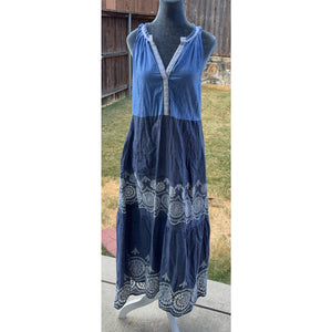 Ruby Yaya Blue Maxi Dress S Boho Embroidered Tiered Sleeveless Resort
