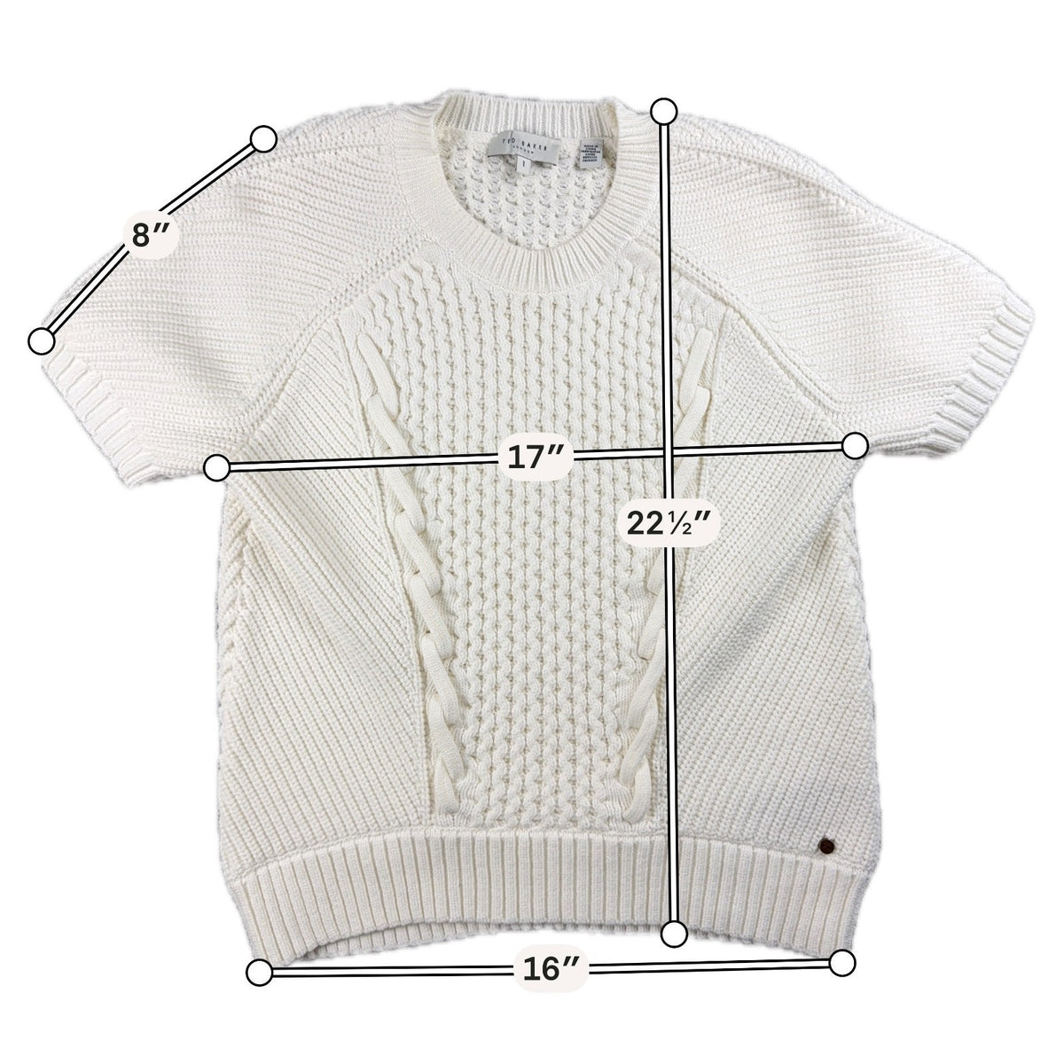 Ted Baker London Sweater Womens 1 US 4 Cream Cable Knit Lace Up Short Sleeve