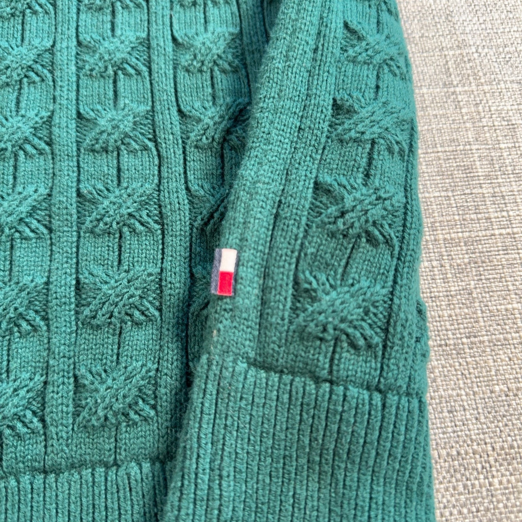 Tommy Hilfiger Cable Knit Sweater Shirt Mens XL Green Short Sleeve Cotton Preppy