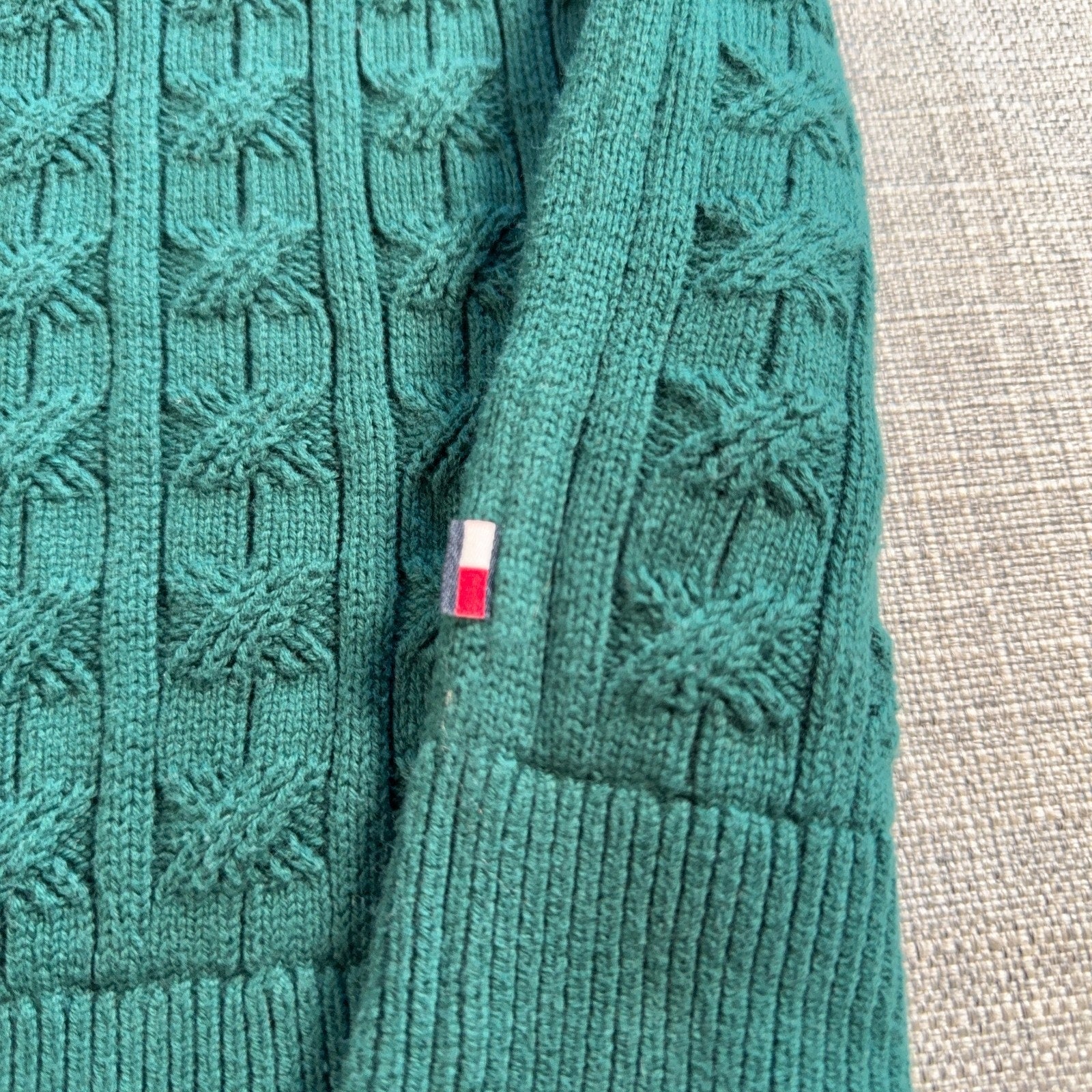 Tommy Hilfiger Cable Knit Sweater Shirt Mens XL Green Short Sleeve Cotton Preppy