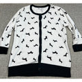 New York & Company Cardigan Women L Dachshund Dog Print Snap Front Sweater