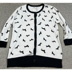 New York & Company Cardigan Women L Dachshund Dog Print Snap Front Sweater