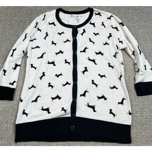 New York & Company Cardigan Women L Dachshund Dog Print Snap Front Sweater