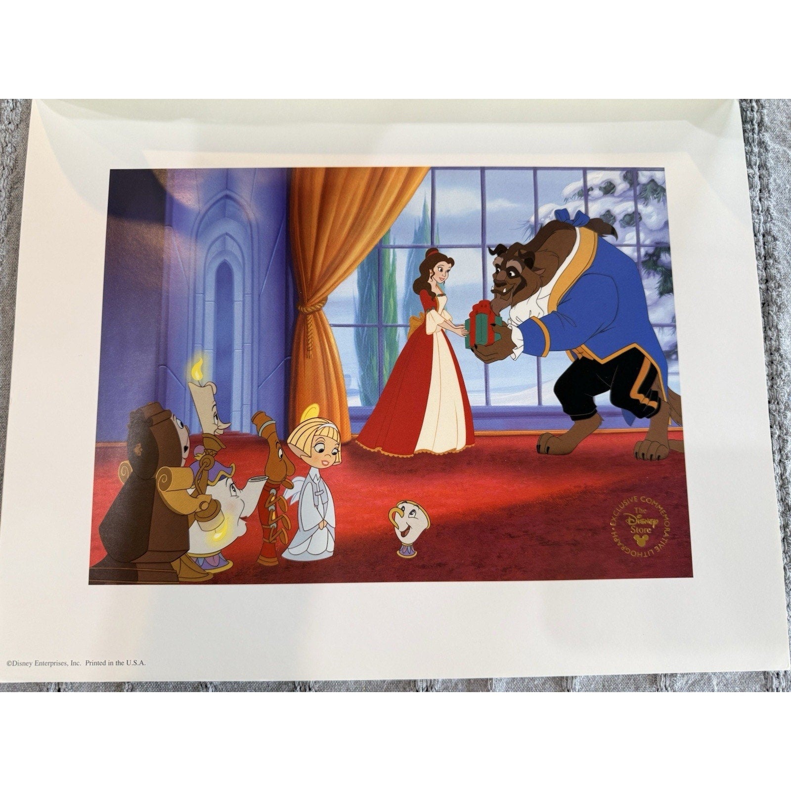 Disney Beauty & The Beast Enchanted Christmas Lithograph Disney Store Exclusive