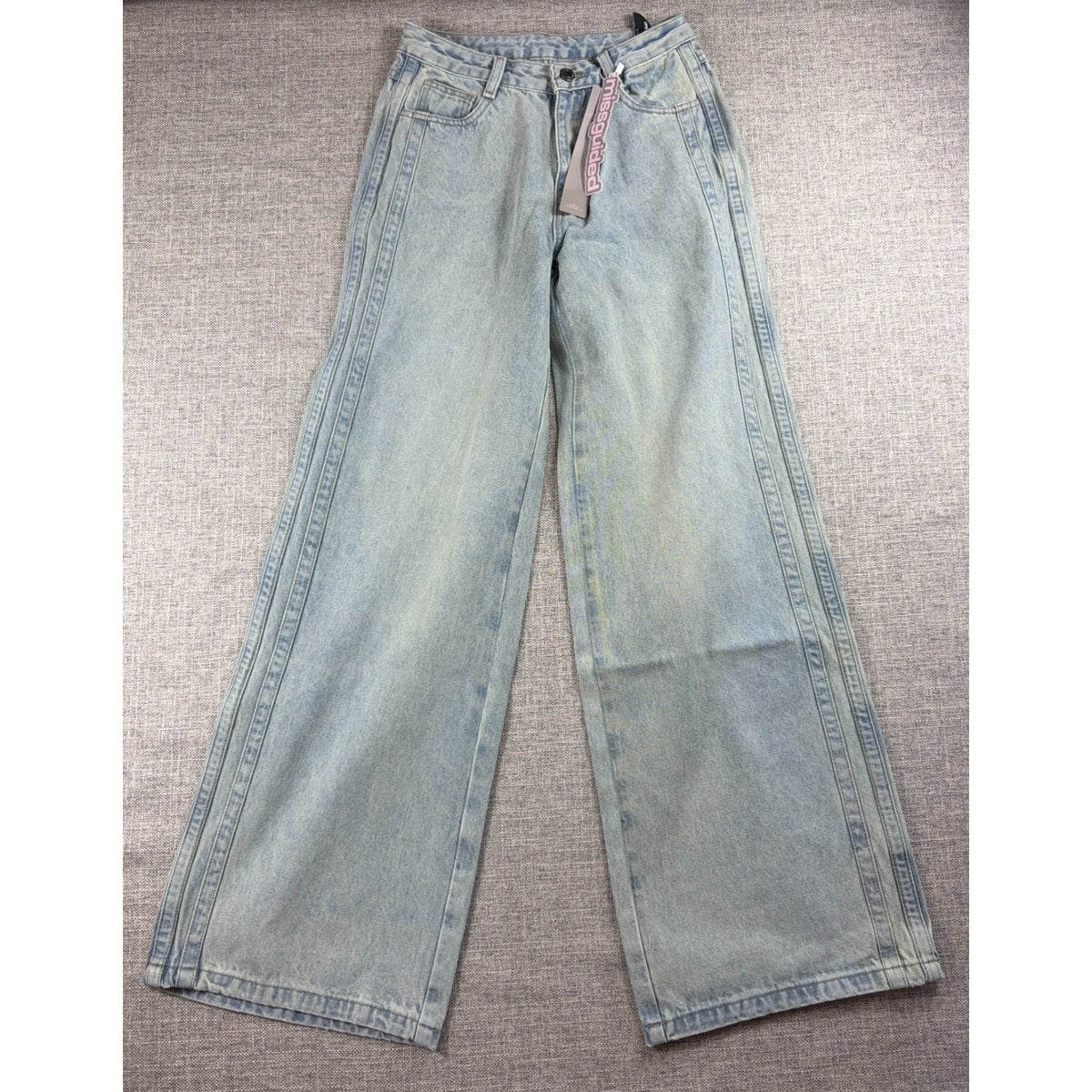Missguided Women 25 Light Wash High Rise Wide Leg Jeans NWT Panel Detail