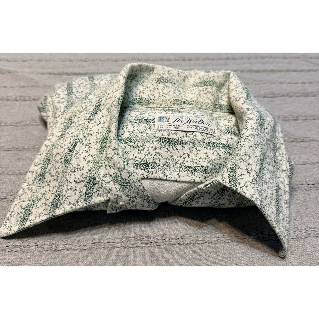 Vintage Sir Walter Shirt Mens Large Green Pattern Short Sleeve Button Up Retro