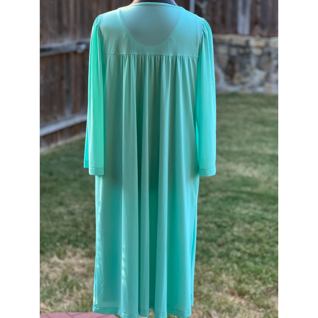 Vintage 60s 70s Aqua Peignoir Set Nightgown Robe Embroidered Floral Lingerie