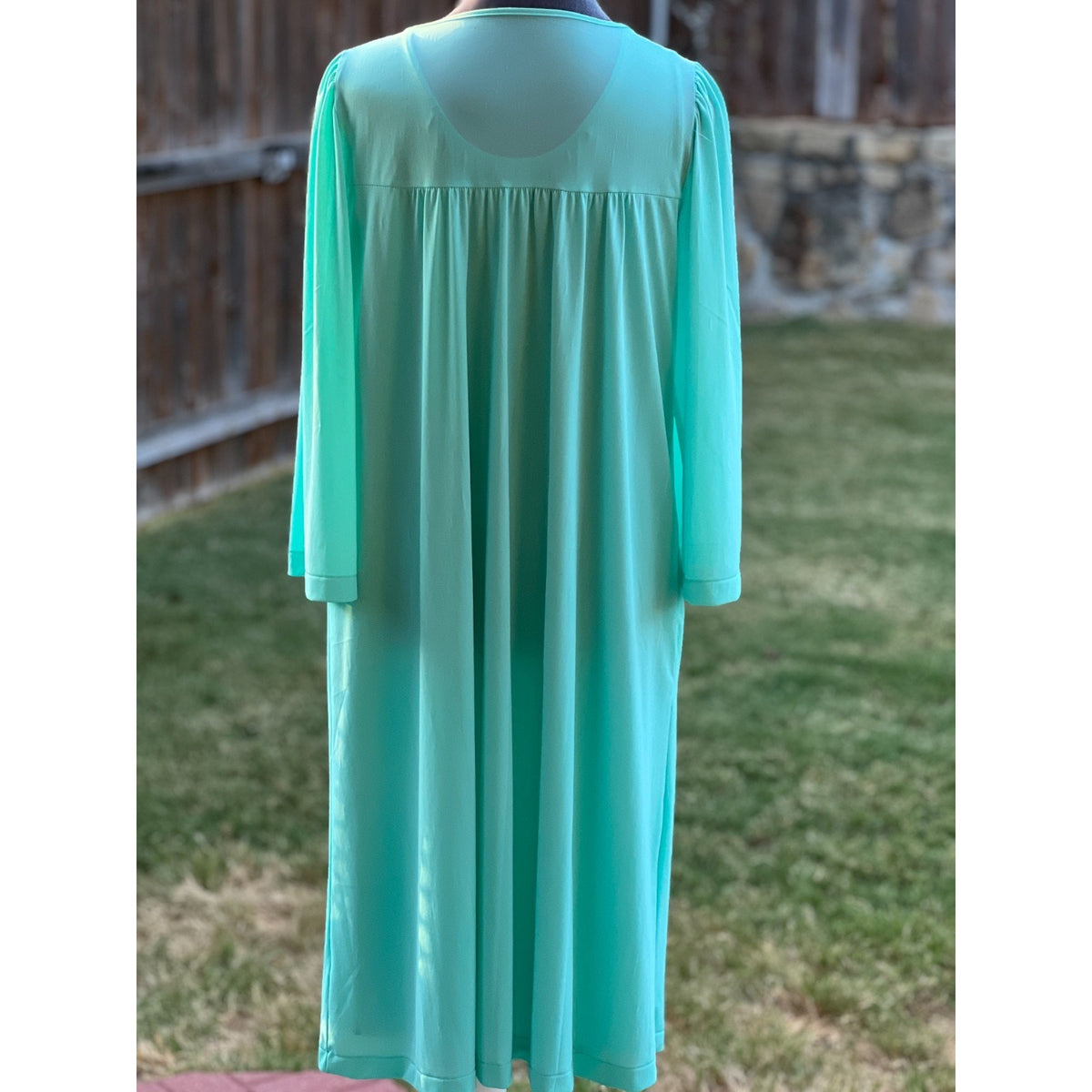 Vintage 60s 70s Aqua Peignoir Set Nightgown Robe Embroidered Floral Lingerie