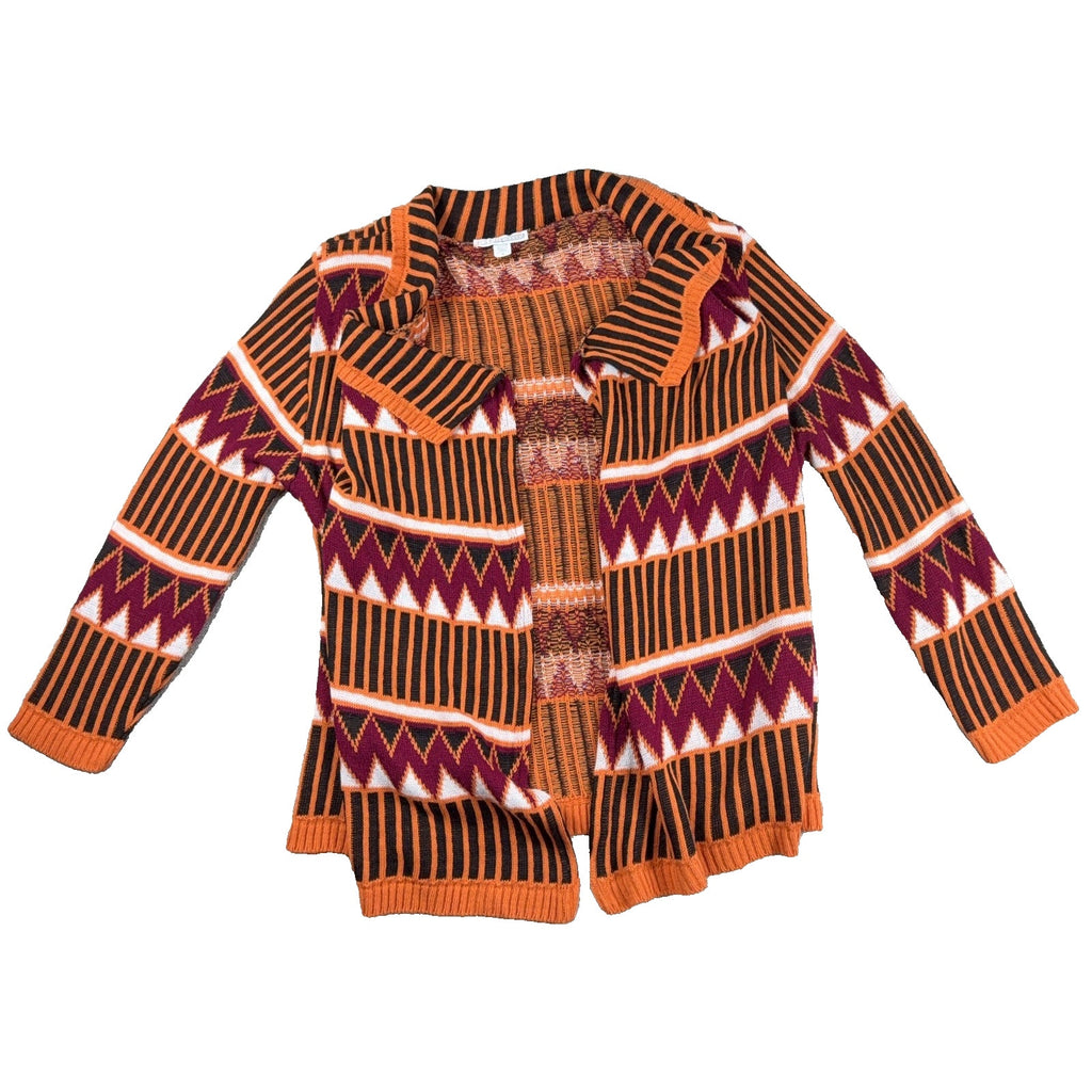 A Knitch Above 2X Cardigan Southwestern Geometric Knit Orange Burgundy Made USA