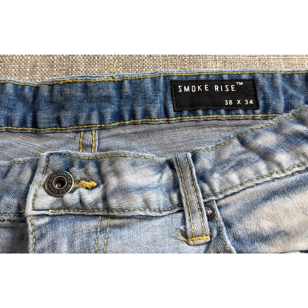 Smoke Rise Jeans Mens 38x34 Graffiti Paint Splatter Distressed Stretch Denim