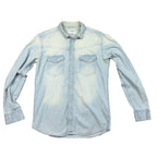 Pull&Bear Mens M Light Wash Denim Western Pearl Snap Shirt Flawed Cotton