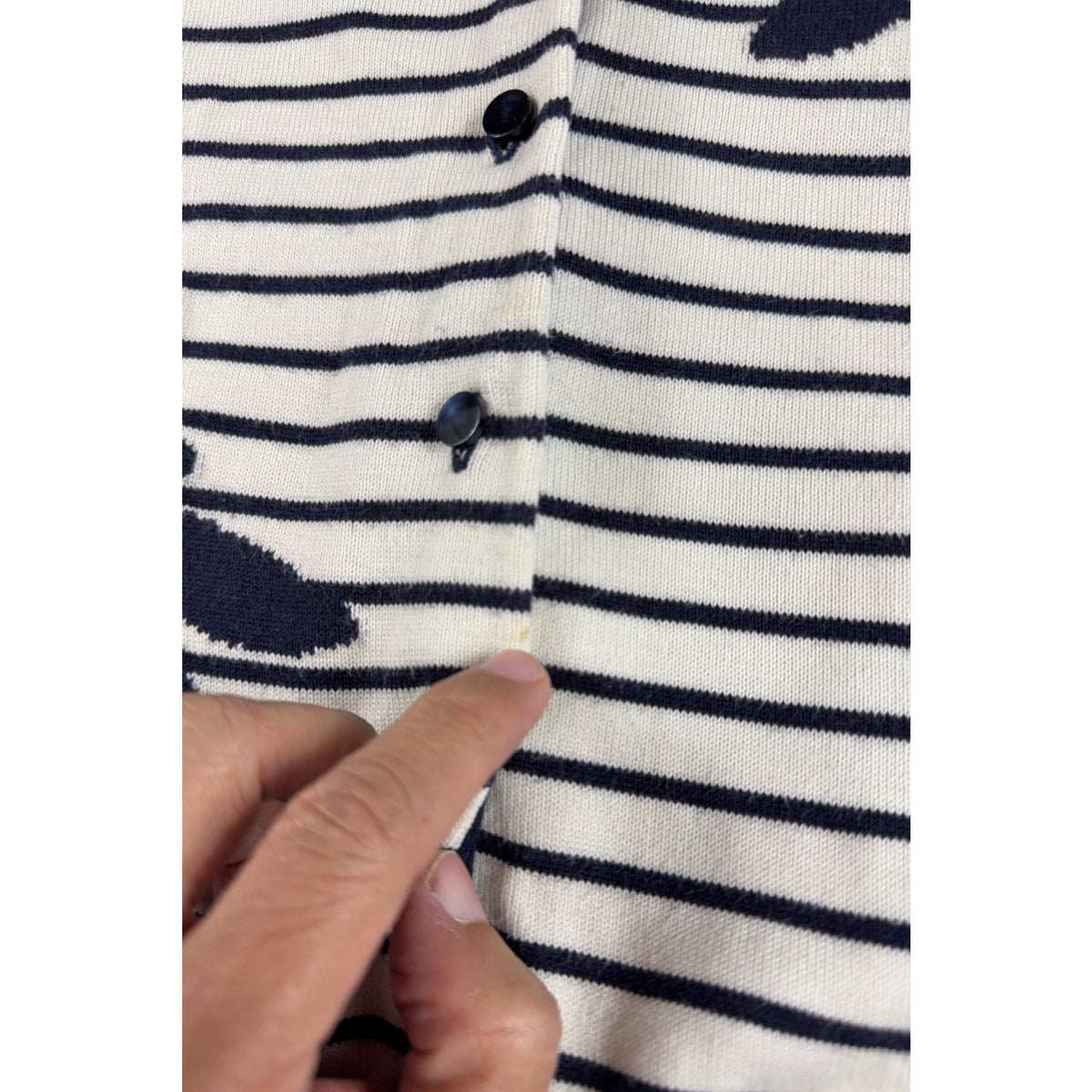 Talbots Woman Petites Cardigan 2XP Navy White Striped Dragonfly Knit Sweater