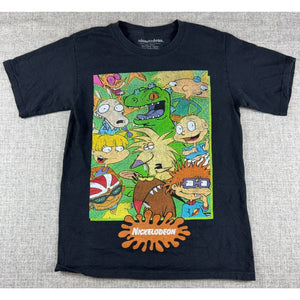 Nickelodeon 90s Cartoon Characters T Shirt Mens S Rugrats Hey Arnold Rocko Black