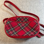 Talbots Red Tartan Plaid Camera Crossbody Bag Leather Trim Gold Hardware