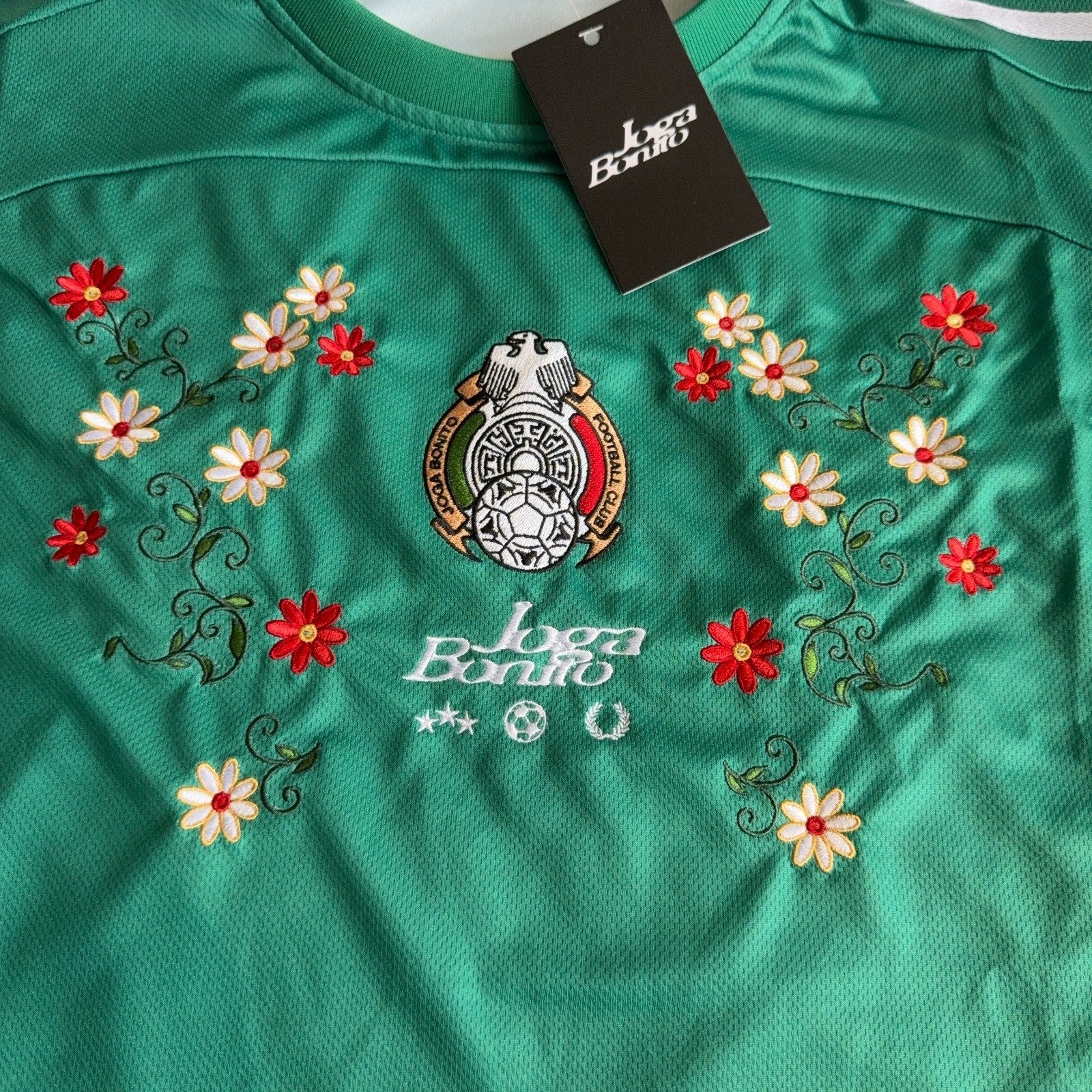 Joga Bonito Mexico Embroidered Soccer Jersey Green Floral #10 Men’s L NWT