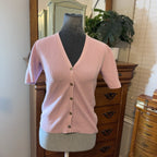 LOFT Petites XS Pink Rib Knit Button Front Cardigan Top Women’s Short Sleeve