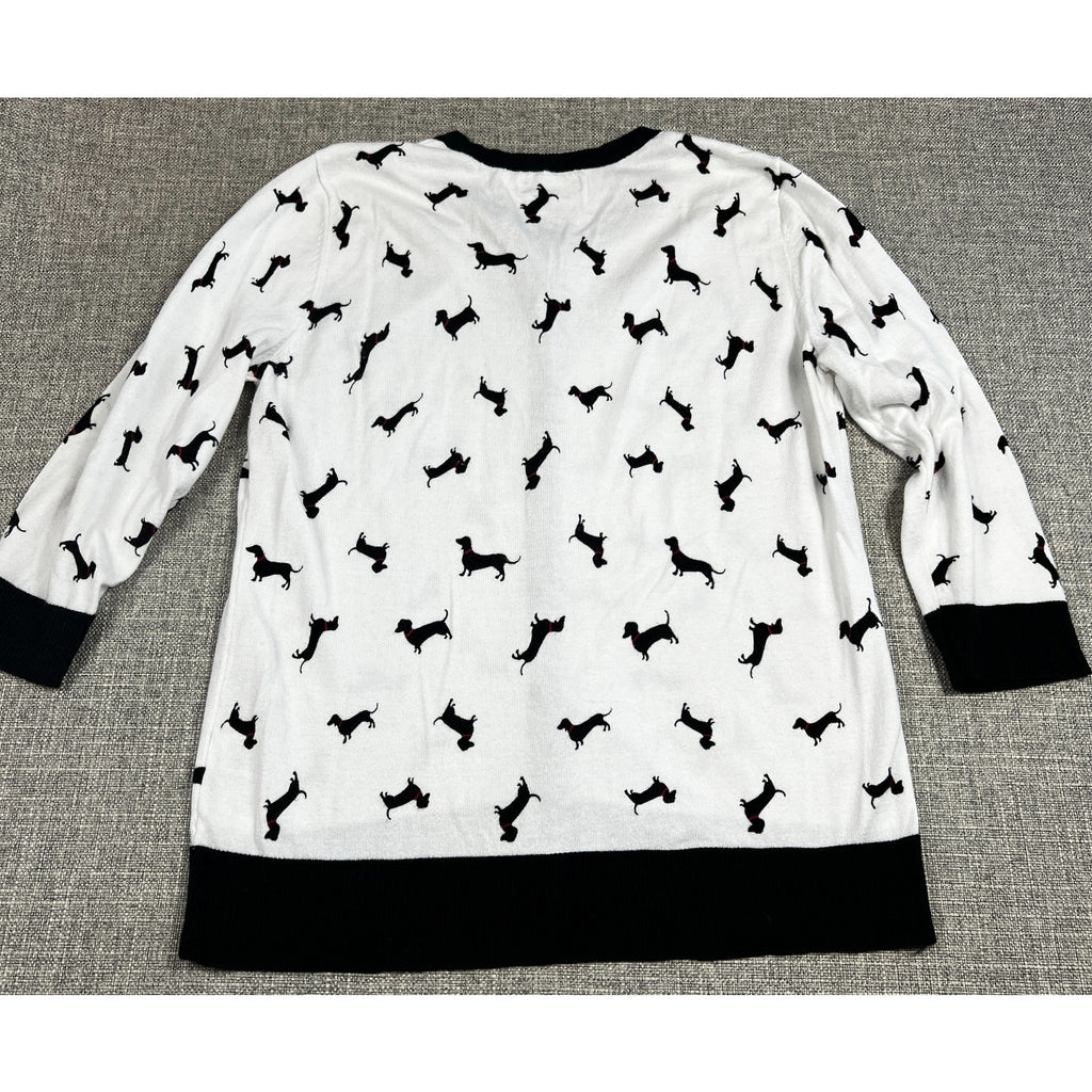 New York & Company Cardigan Women L Dachshund Dog Print Snap Front Sweater