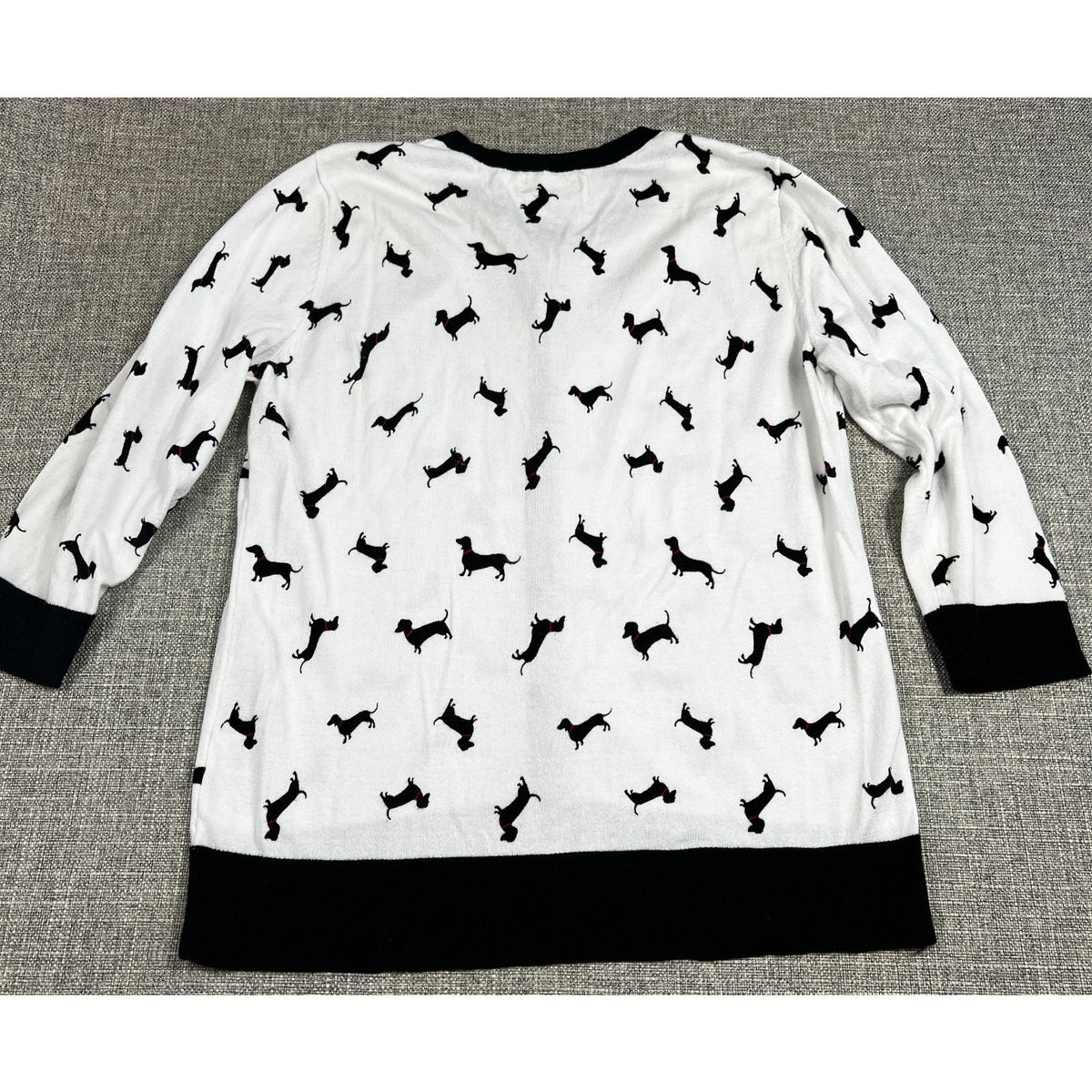 New York & Company Cardigan Women L Dachshund Dog Print Snap Front Sweater