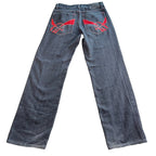 Chams Denim Jeans Mens 32x31 Gray Black Red Embroidered Pockets Y2K Straight