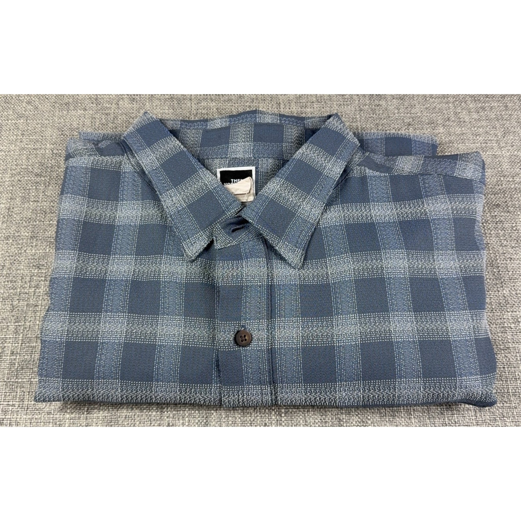 The North Face Mens Plaid Short Sleeve Button Shirt Blue Hiking Outdoor Workwear