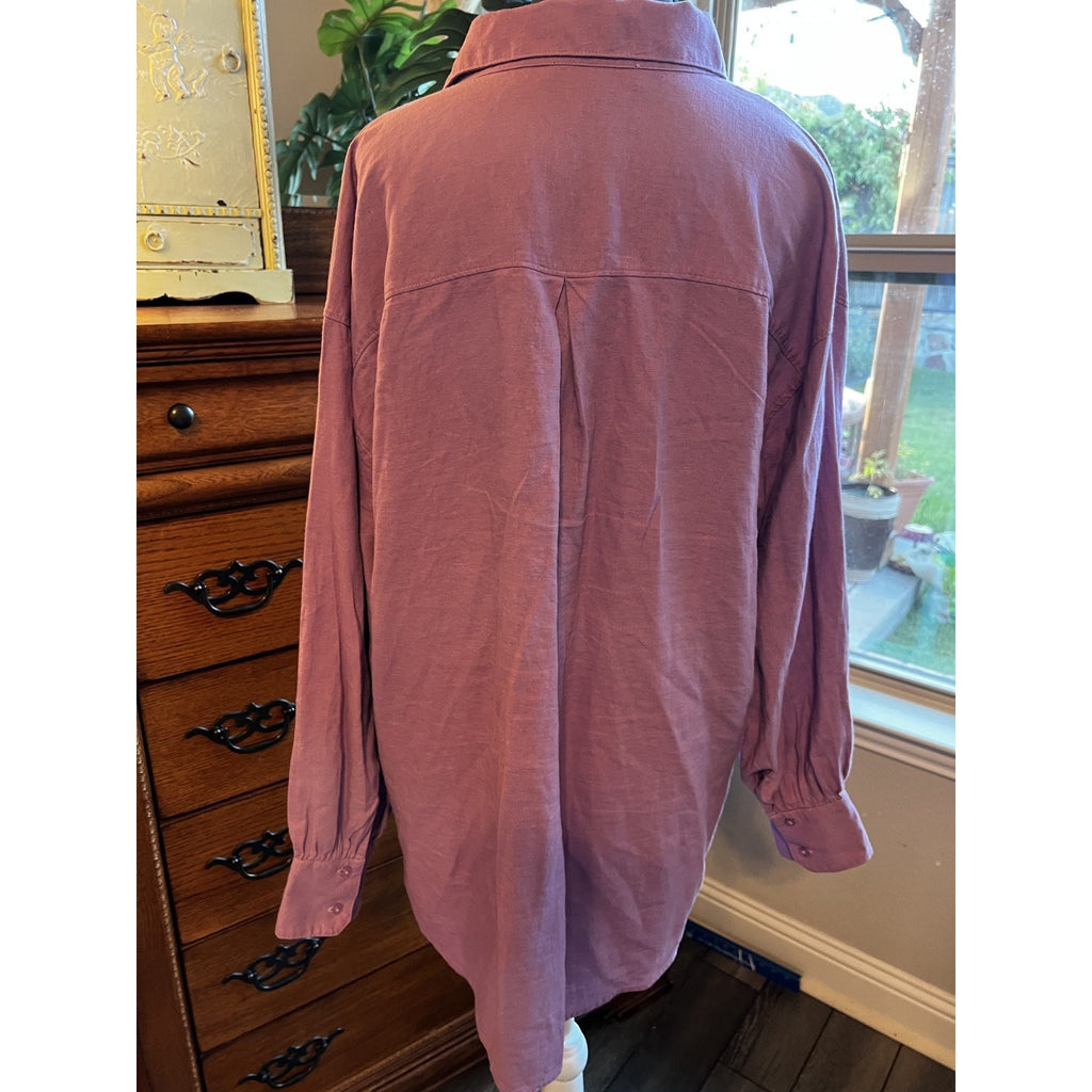 Banana Republic Women’s Linen Blend Button Up Tunic Shirt Purple Lavender Size L