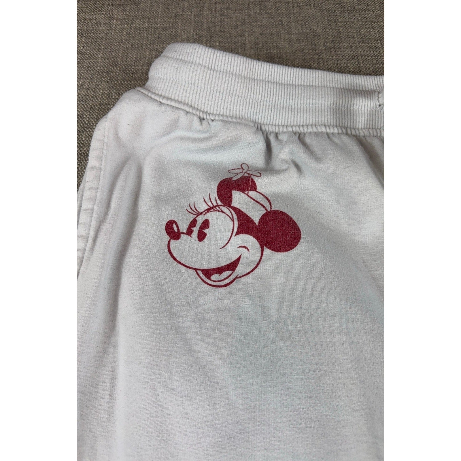 Disney Minnie Mouse Jogger Pants Womens M Gray Burgundy Graphic Sweatpants