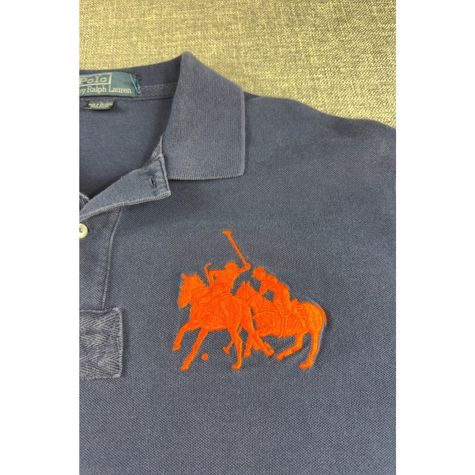 Polo Ralph Lauren Big Pony Polo Shirt Navy Orange #3 Rugby Style 22.5x31.5