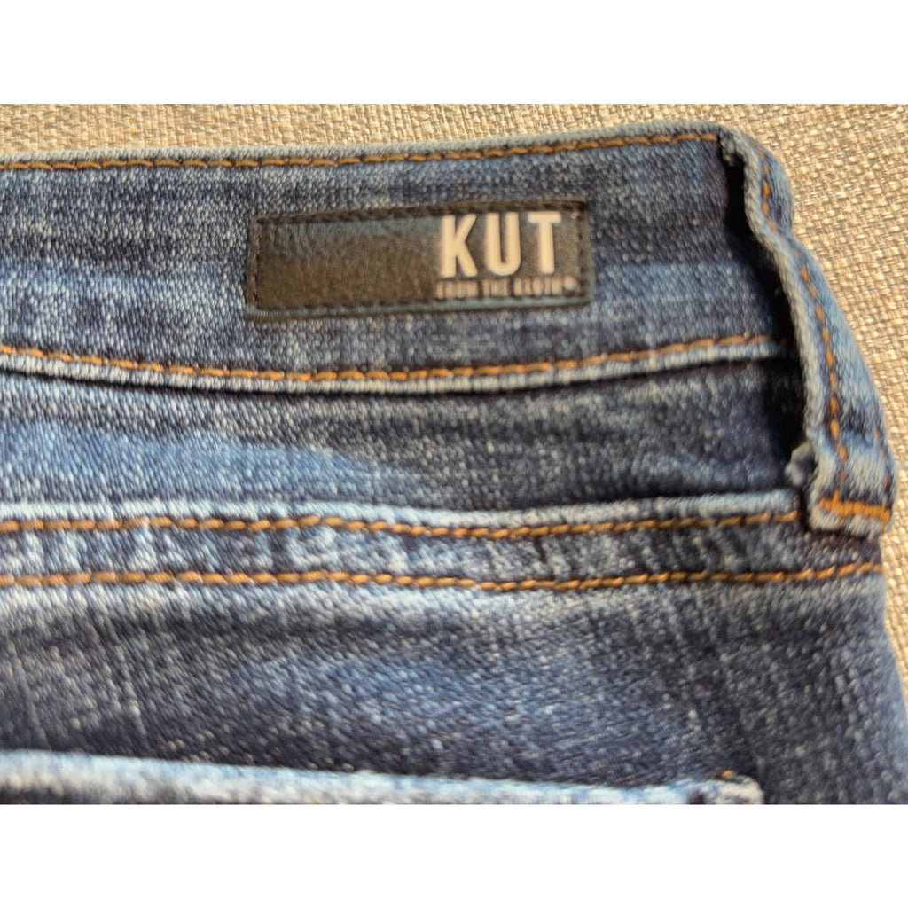 Kut From The Kloth Amy Crop Straight Leg Jeans Womens 12 Blue Distressed Cuffed