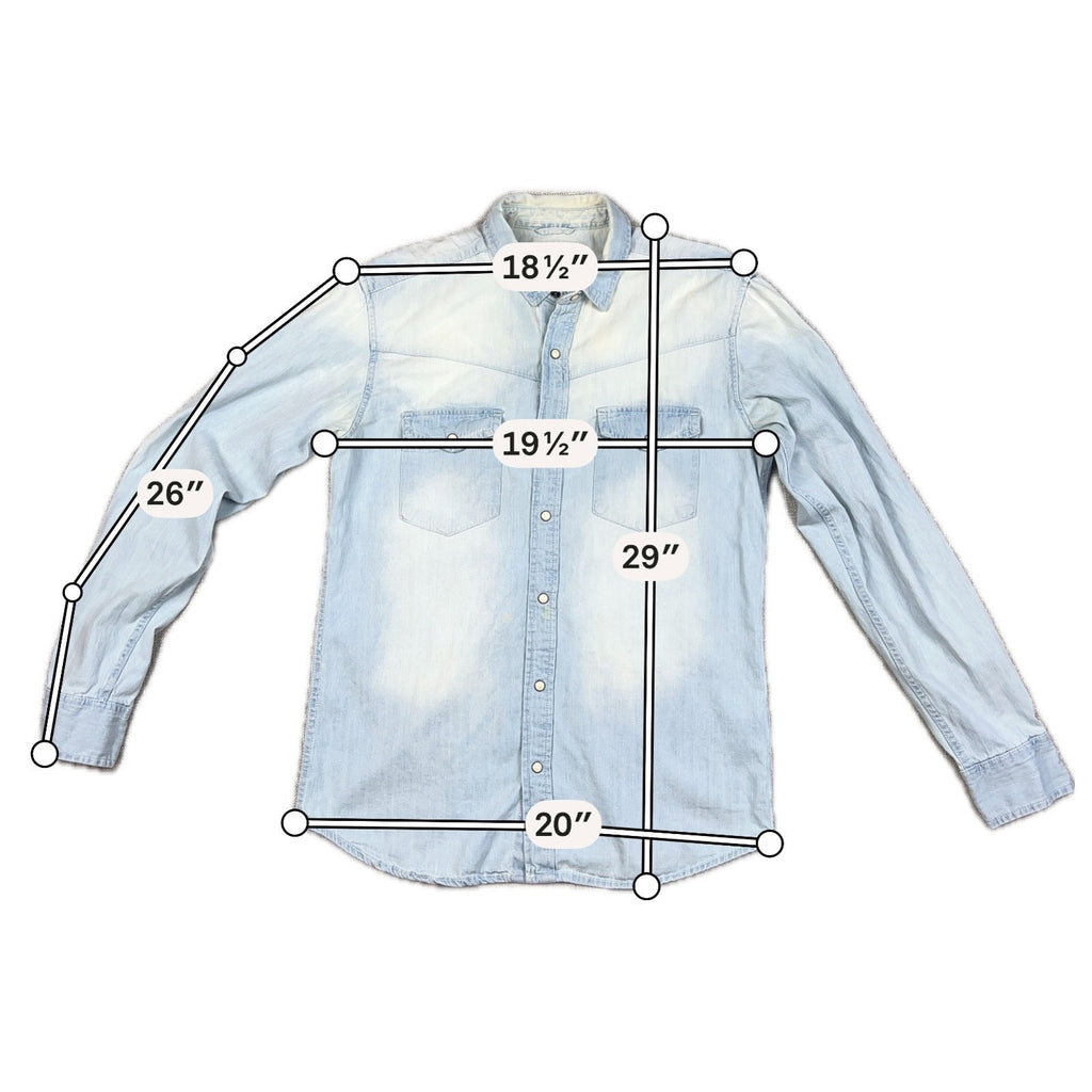 Pull&Bear Mens M Light Wash Denim Western Pearl Snap Shirt Flawed Cotton