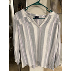 Splendid Womens Large Linen Blend Striped Blouse Purple White Boho Top