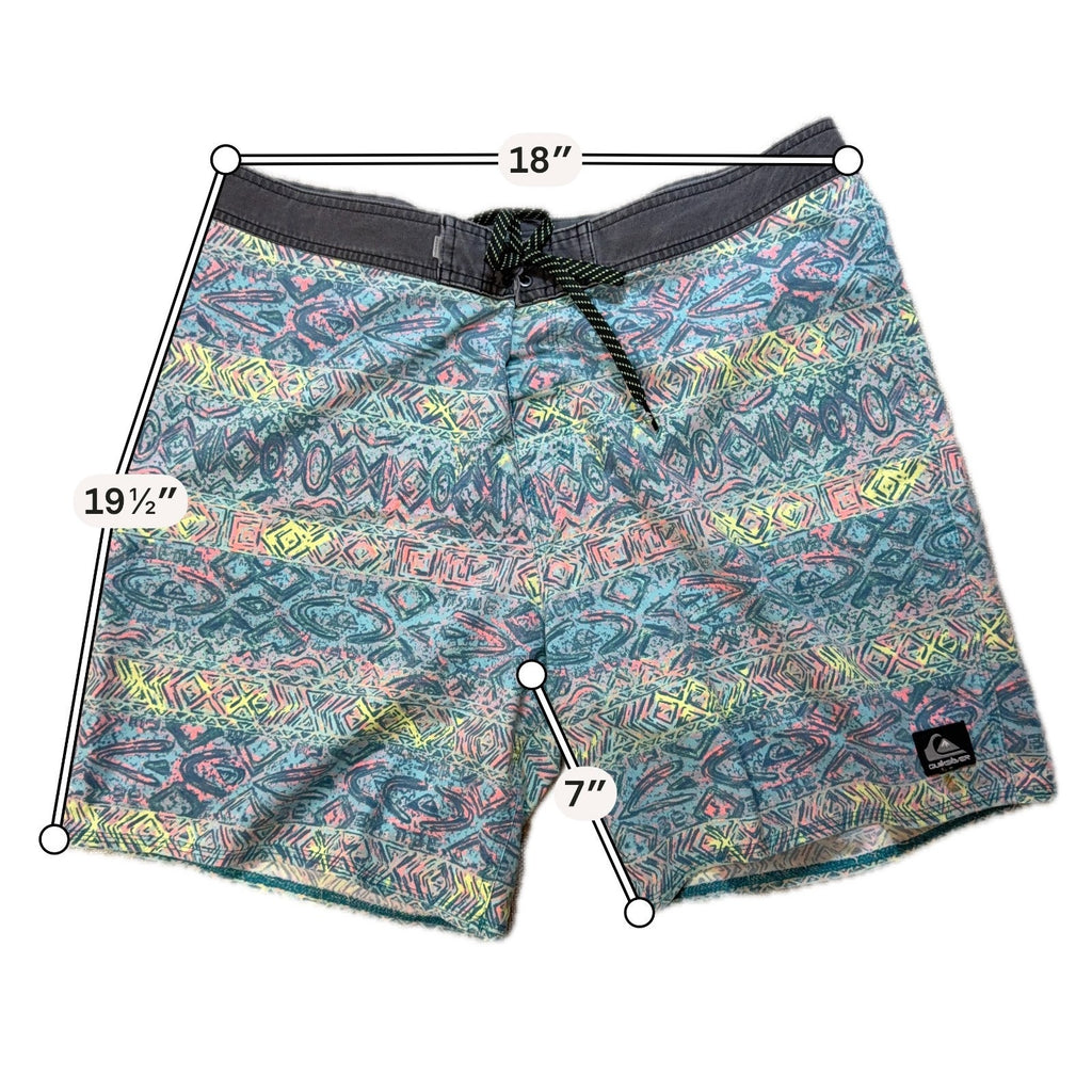 Quiksilver Highline Board Shorts Mens 36 Blue Pink Abstract Surf Swim 19"