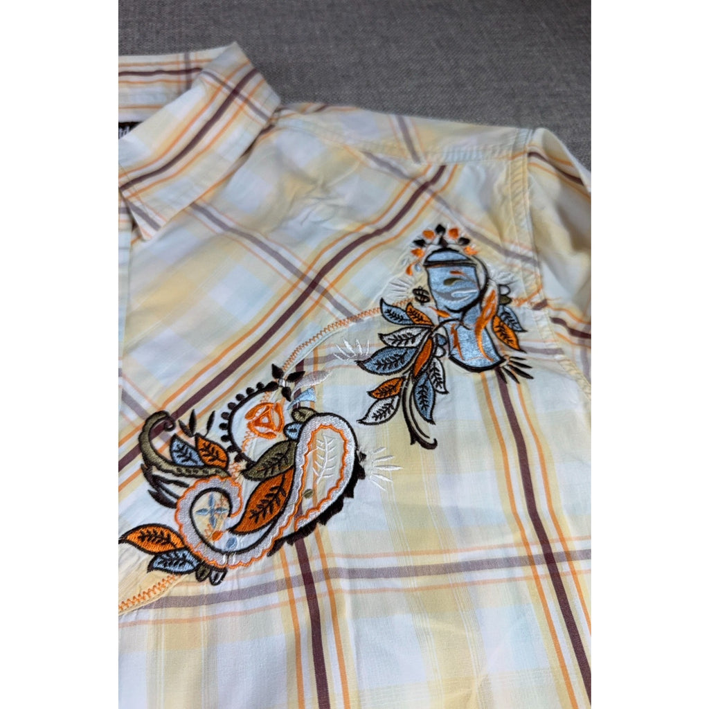 Ecko Unltd Marc Ecko Shirt XXL Plaid Embroidered Y2K Paisley Logo Streetwear