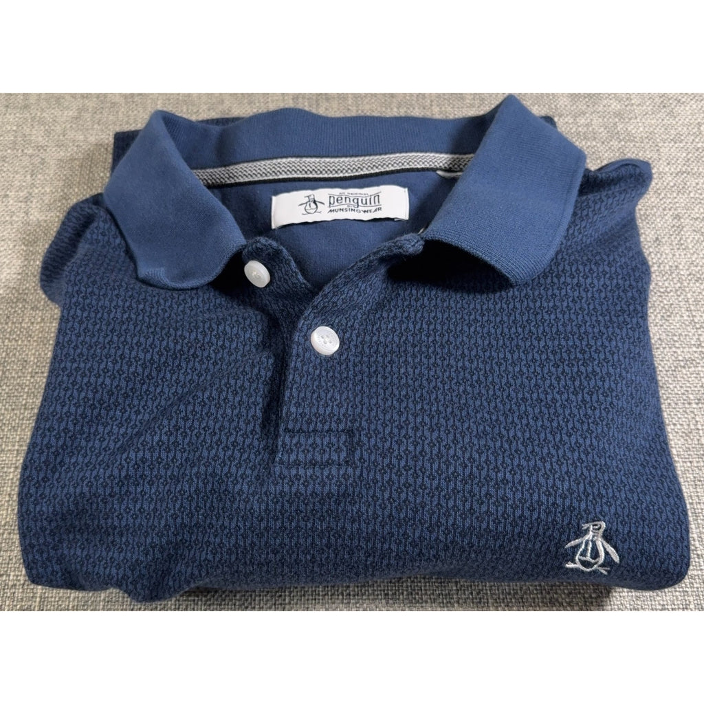 Original Penguin Polo Shirt Mens M Navy Blue Textured Cotton Golf Casual