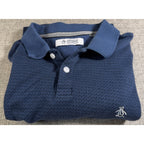Original Penguin Polo Shirt Mens M Navy Blue Textured Cotton Golf Casual