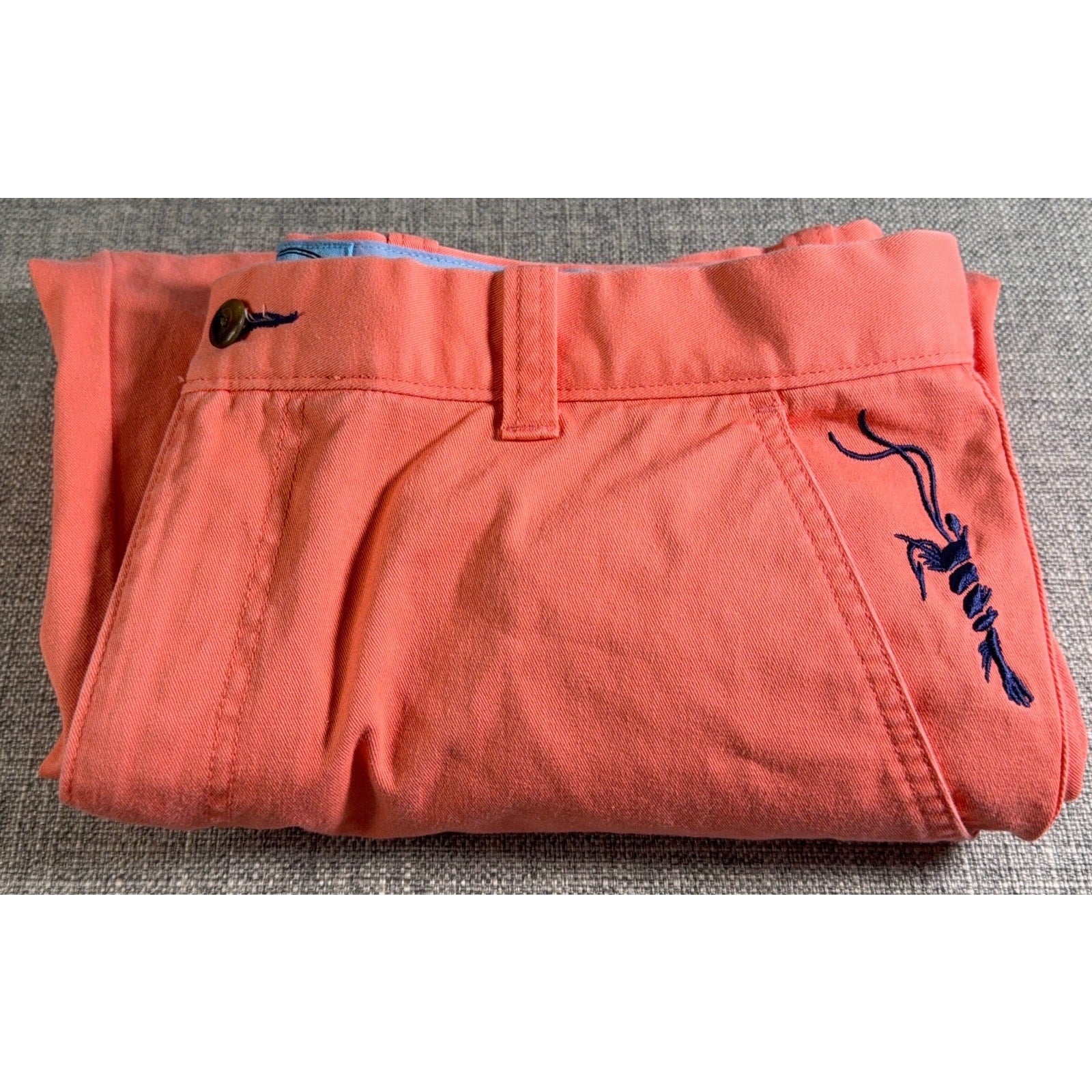 TrueFlies Pants Mens 34x32 Coral Orange Fishing Chino Flat Front Embroidered