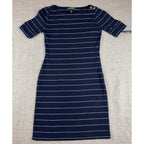 Lauren Ralph Lauren Dress Small Navy White Stripe Boat Neck Cotton Sheath Nautic