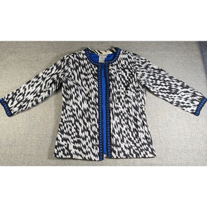 A La Carte Womens XS Jacket Black White Blue Embroidered Beaded Boho Art