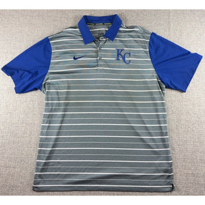 Nike Kansas City Royals Polo Mens XL Dri-FIT Gray Blue Striped MLB Golf