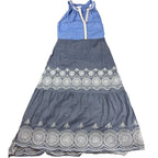 Ruby Yaya Blue Maxi Dress S Boho Embroidered Tiered Sleeveless Resort
