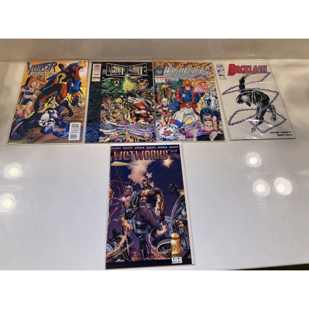 90s Image Lot: WildCATs #1, WetWorks #1, Backlash #1 + Deathmate Black + Visitor
