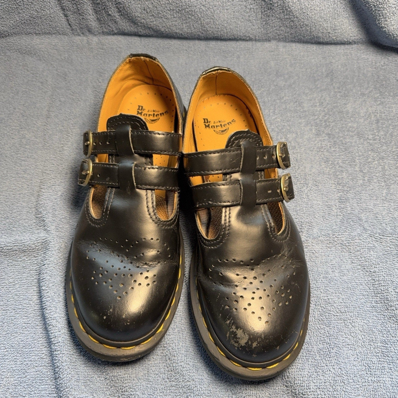 Dr Martens 8065 12916 Mary Jane Shoes Women's 8 Black Leather Double Buckle