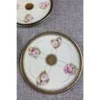 Antique PM Moschendorf Bavaria Hand Painted Rose Plates Set 6 Gold Rim 1895-1910